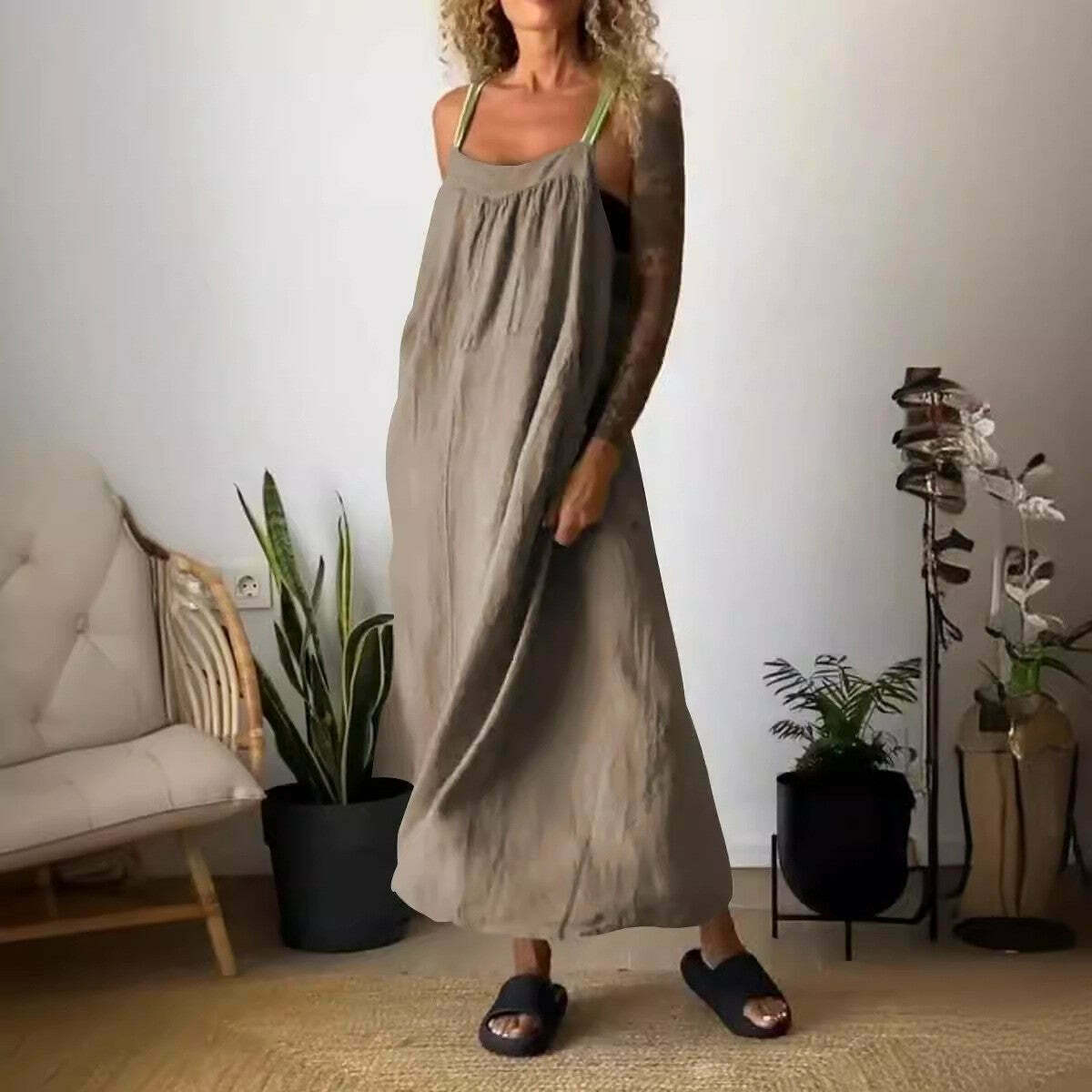 Y2K Aesthetic Coquette Style Maxi Dress in Casual Cotton and Linen