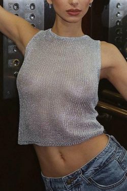 Y2K Aesthetic Coquette Style Metallic Tank Top - Grunge Fashion with Pastel Goth Vibe