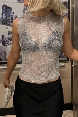 Y2K Aesthetic Coquette Style Metallic Tank Top - Grunge Fashion with Pastel Goth Vibe