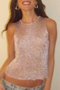 Y2K Aesthetic Coquette Style Metallic Tank Top - Grunge Fashion with Pastel Goth Vibe