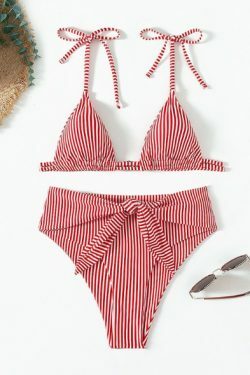 Y2K Aesthetic Coquette Style Multicolor Striped Lace High Waist Split Bikini