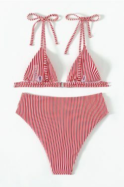 Y2K Aesthetic Coquette Style Multicolor Striped Lace High Waist Split Bikini