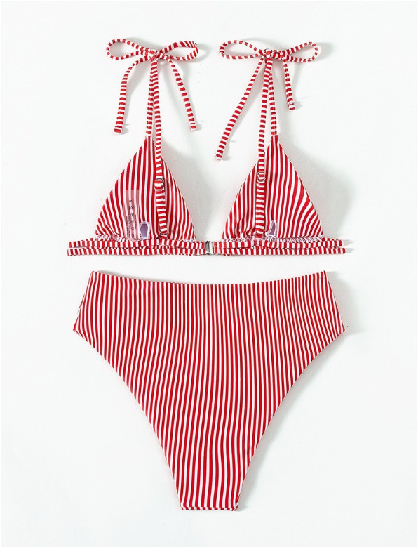 Y2K Aesthetic Coquette Style Multicolor Striped Lace High Waist Split Bikini