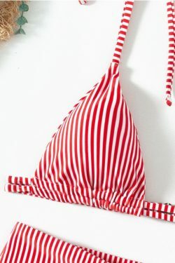 Y2K Aesthetic Coquette Style Multicolor Striped Lace High Waist Split Bikini