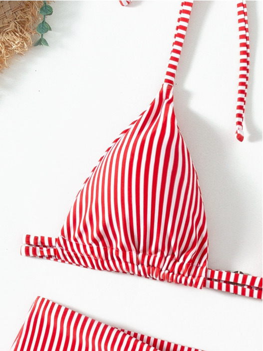 Y2K Aesthetic Coquette Style Multicolor Striped Lace High Waist Split Bikini