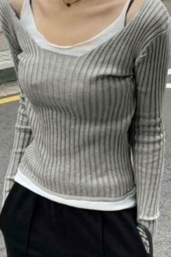 Y2K Aesthetic Coquette Style Patchwork Knit Sweater - Grunge Fashion Women's Clothing
