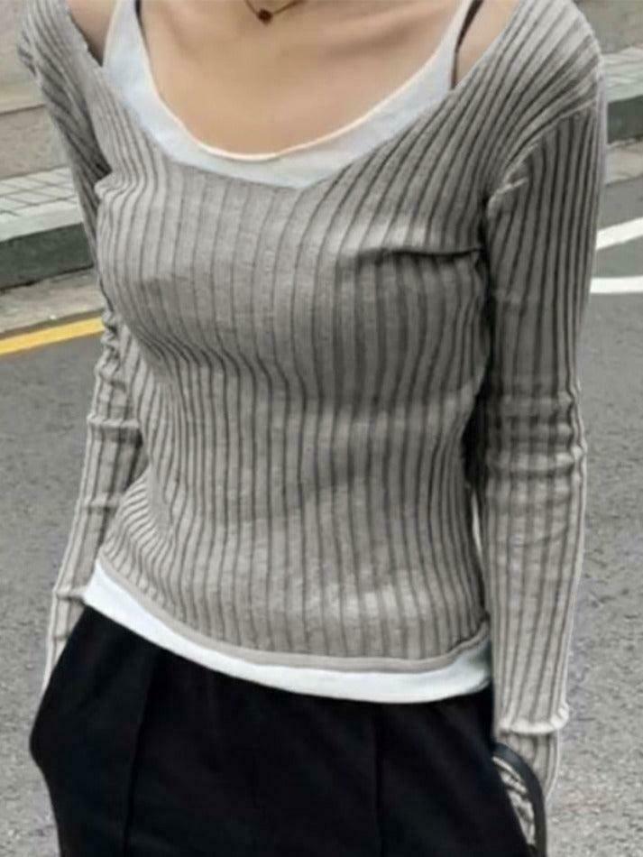 Y2K Aesthetic Coquette Style Patchwork Knit Sweater - Grunge Fashion Women's Clothing