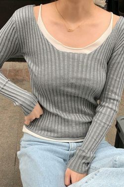 Y2K Aesthetic Coquette Style Patchwork Knit Sweater - Grunge Fashion Women's Clothing