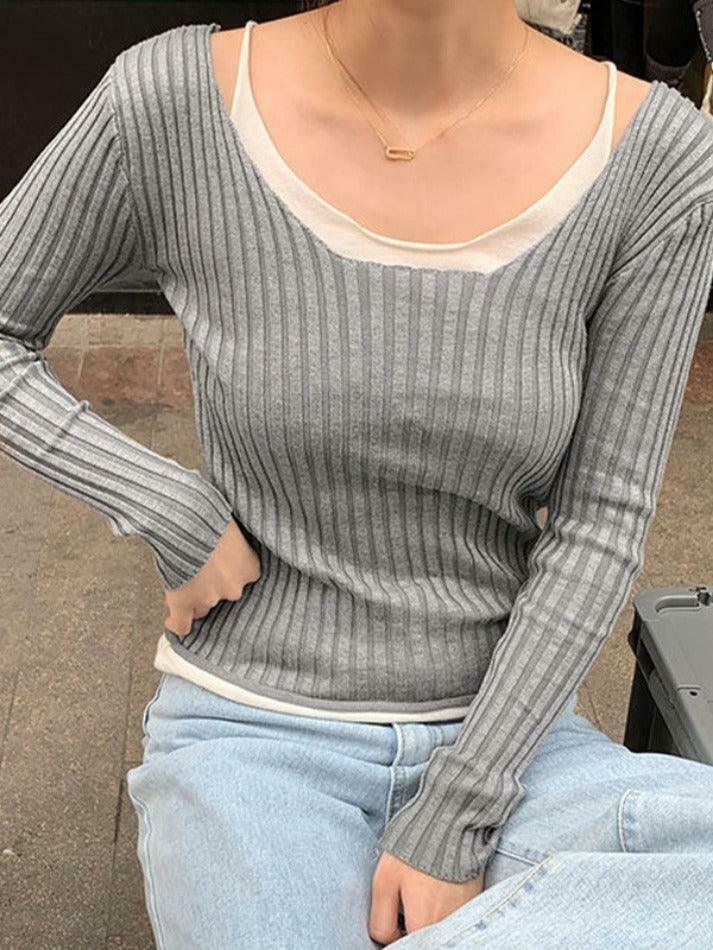 Y2K Aesthetic Coquette Style Patchwork Knit Sweater - Grunge Fashion Women's Clothing