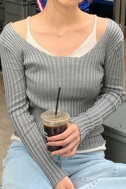 Y2K Aesthetic Coquette Style Patchwork Knit Sweater - Grunge Fashion Women's Clothing