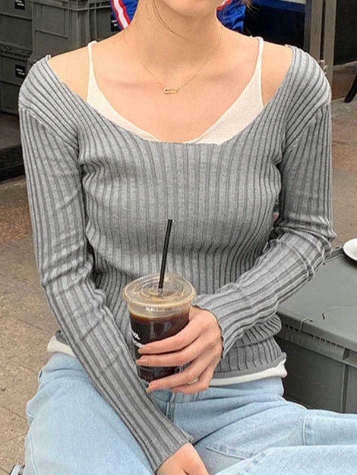 Y2K Aesthetic Coquette Style Patchwork Knit Sweater - Grunge Fashion Women's Clothing