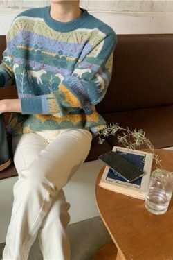 Y2K Aesthetic Coquette Style Retro Nature O Neck Sweater