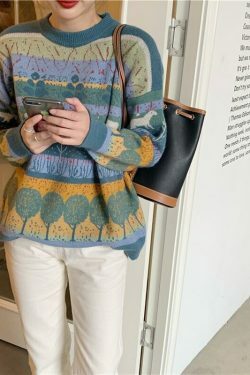 Y2K Aesthetic Coquette Style Retro Nature O Neck Sweater