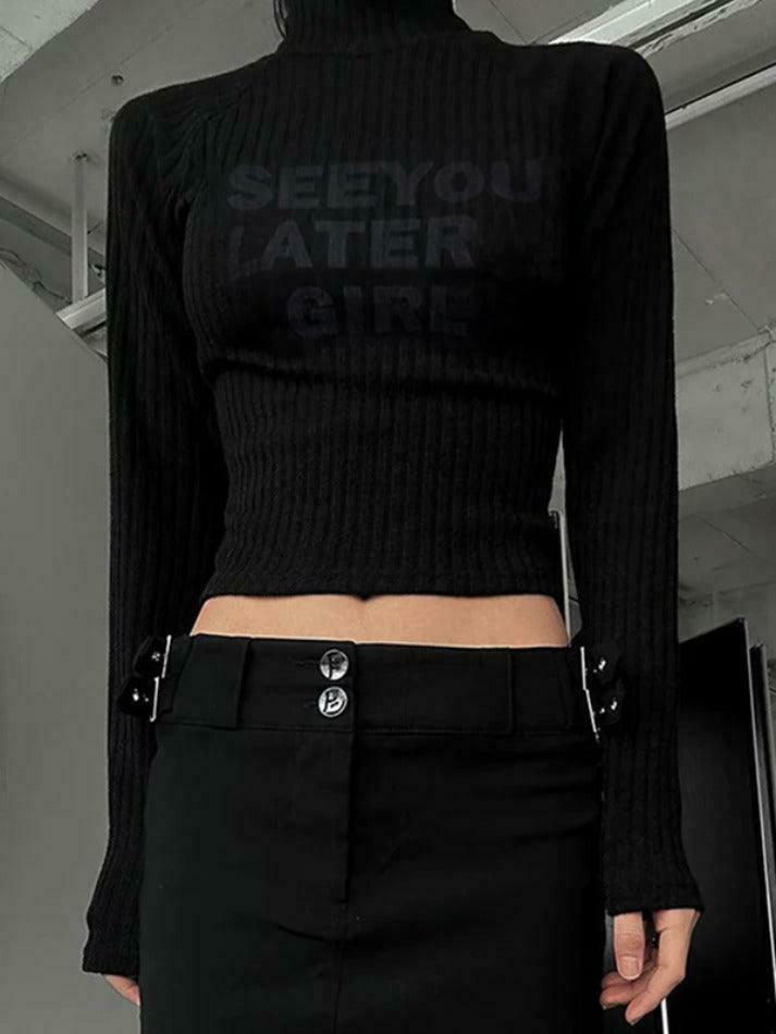 Y2K Aesthetic Coquette Style Rib Turtleneck Knit Top for Women - Grunge & Pastel Goth Fashion Y2K Aesthetic Coquette Style Rib Turtleneck Knit Top for Women - Grunge & Pastel Goth Fashion