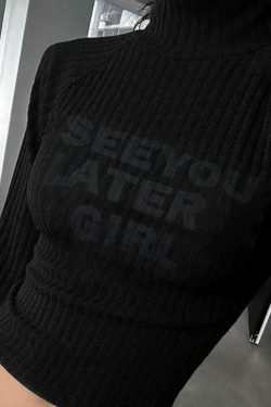 Y2K Aesthetic Coquette Style Rib Turtleneck Knit Top for Women - Grunge & Pastel Goth Fashion