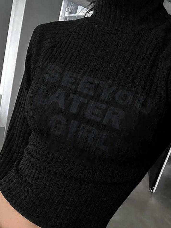 Y2K Aesthetic Coquette Style Rib Turtleneck Knit Top for Women - Grunge & Pastel Goth Fashion Y2K Aesthetic Coquette Style Rib Turtleneck Knit Top for Women - Grunge & Pastel Goth Fashion
