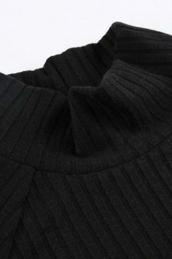 Y2K Aesthetic Coquette Style Rib Turtleneck Knit Top for Women - Grunge & Pastel Goth Fashion