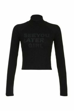Y2K Aesthetic Coquette Style Rib Turtleneck Knit Top for Women - Grunge & Pastel Goth Fashion