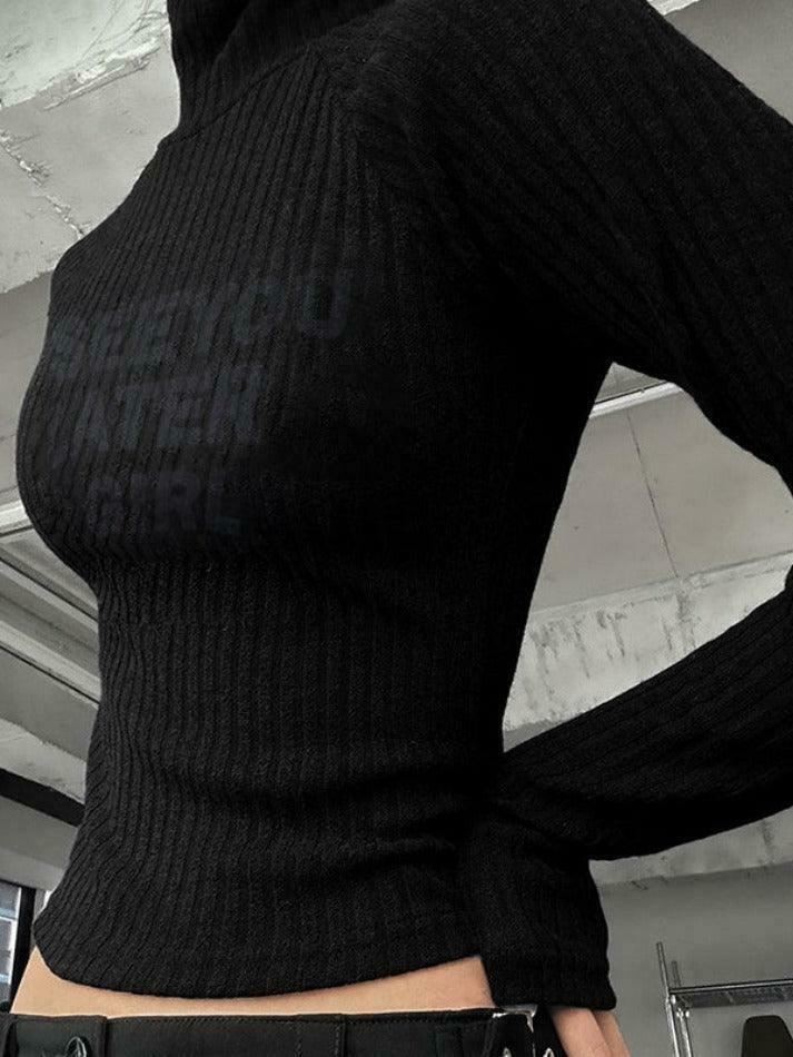 Y2K Aesthetic Coquette Style Rib Turtleneck Knit Top for Women - Grunge & Pastel Goth Fashion Y2K Aesthetic Coquette Style Rib Turtleneck Knit Top for Women - Grunge & Pastel Goth Fashion