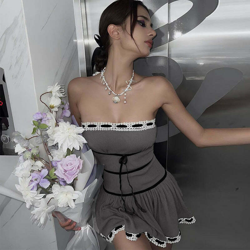 Y2K Aesthetic Coquette Style Sexy Lust One-Line Dress Y2K Aesthetic Coquette Style Sexy Lust One-Line Dress