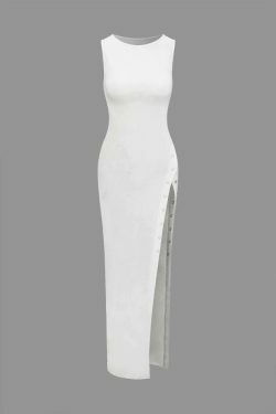 Y2K Aesthetic Coquette Style Sleeveless Split Maxi Dress