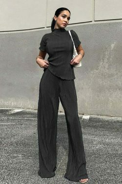Y2K Aesthetic Coquette Style Slim T-Shirt Pant Suit for Women - Grunge Fashion Outfit