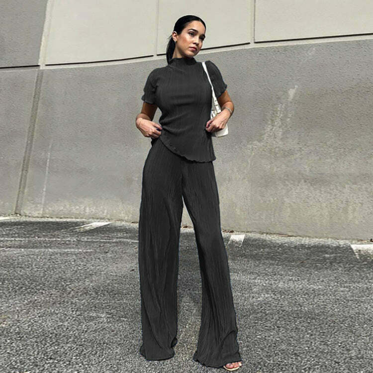 Y2K Aesthetic Coquette Style Slim T-Shirt Pant Suit for Women - Grunge Fashion Outfit