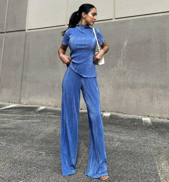 Y2K Aesthetic Coquette Style Slim T-Shirt Pant Suit for Women - Grunge Fashion Outfit