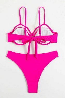 Y2K Aesthetic Coquette Style Solid Color Beach Bikini for Women