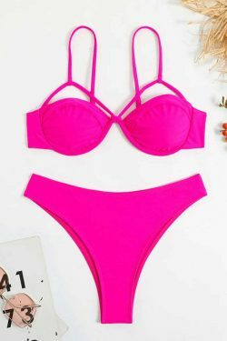 Y2K Aesthetic Coquette Style Solid Color Beach Bikini for Women