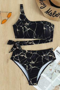 Y2K Aesthetic Coquette Style Split Bikini with High Waist and One Shoulder