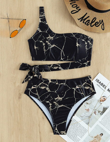 Y2K Aesthetic Coquette Style Split Bikini with High Waist and One Shoulder