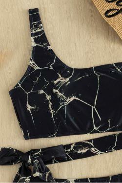 Y2K Aesthetic Coquette Style Split Bikini with High Waist and One Shoulder