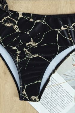 Y2K Aesthetic Coquette Style Split Bikini with High Waist and One Shoulder