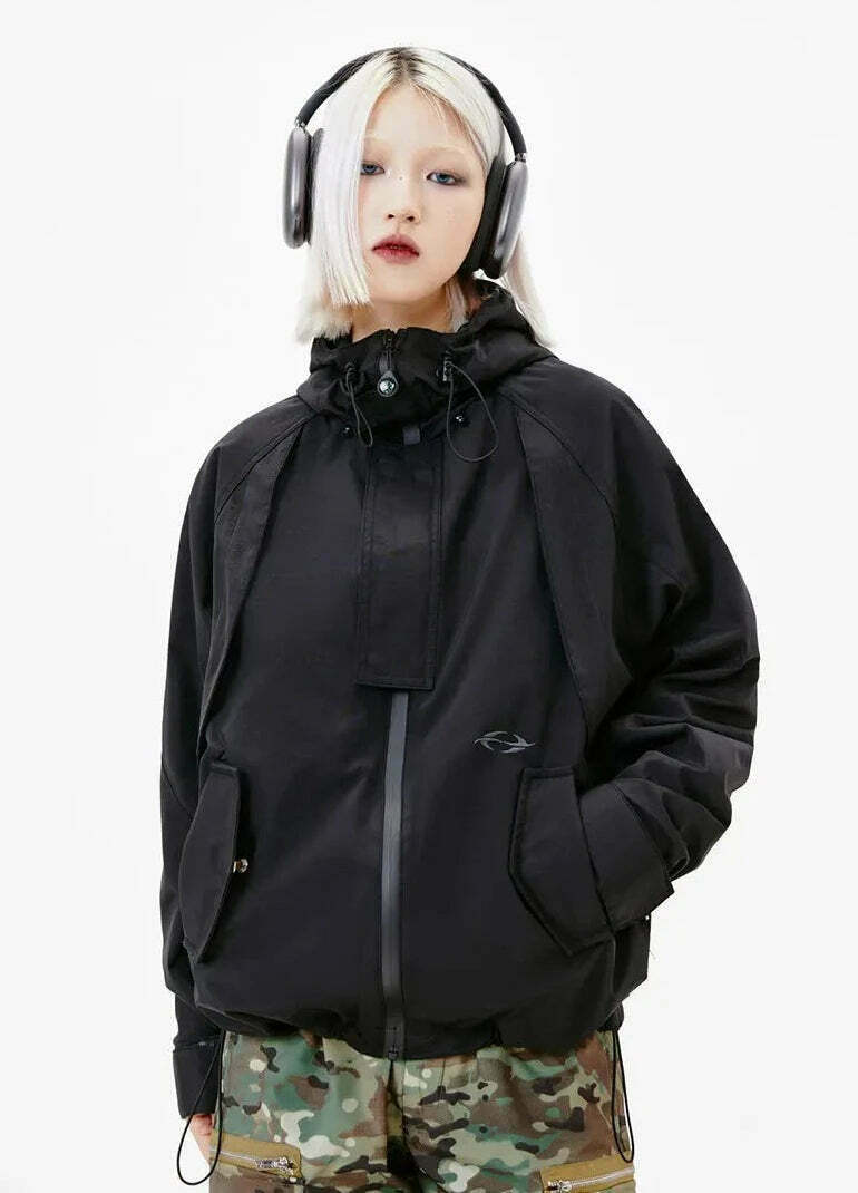 Y2K Aesthetic Coquette Style Windbreaker Jacket - Grunge, Pastel Goth, Old