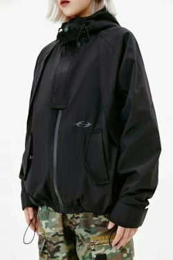 Y2K Aesthetic Coquette Style Windbreaker Jacket - Grunge, Pastel Goth, Old