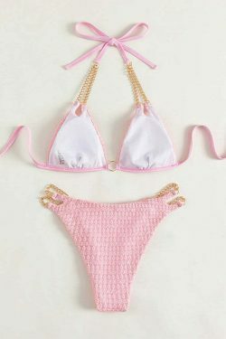 Y2K Aesthetic Coquette Style Women's Chain Triangle Beach Swimsuit