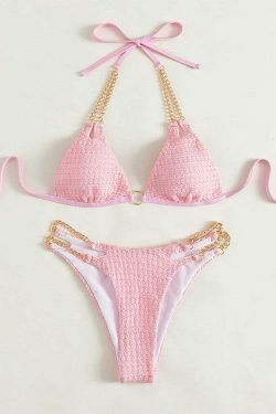 Y2K Aesthetic Coquette Style Women's Chain Triangle Beach Swimsuit