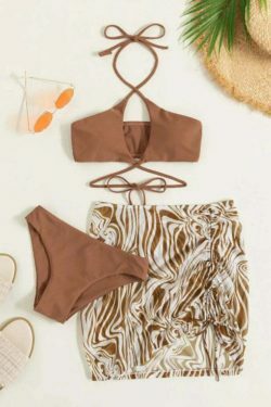 Y2K Aesthetic Coquette Style Women's Printed Three-Piece Bikini Set