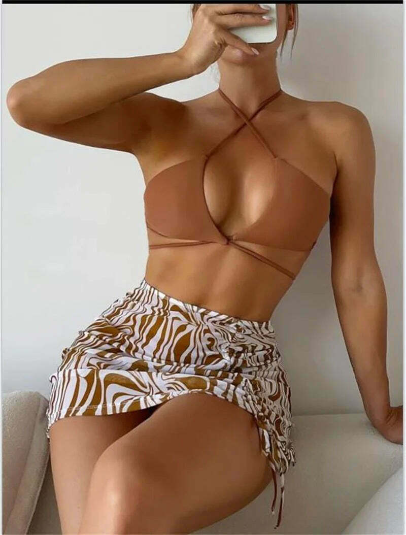 Y2K Aesthetic Coquette Style Women's Printed Three-Piece Bikini Set Y2K Aesthetic Coquette Style Women's Printed Three-Piece Bikini Set