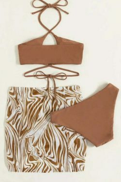 Y2K Aesthetic Coquette Style Women's Printed Three-Piece Bikini Set