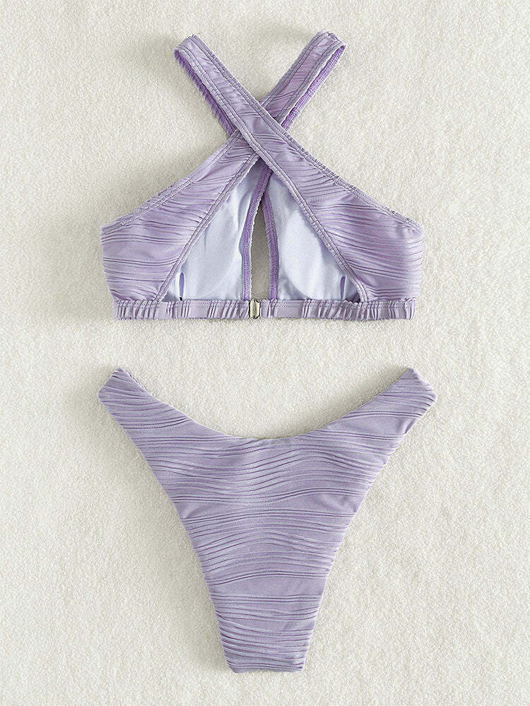 Y2K Aesthetic Coquette Style Women's Sexy Solid Color Bikini Y2K Aesthetic Coquette Style Women's Sexy Solid Color Bikini