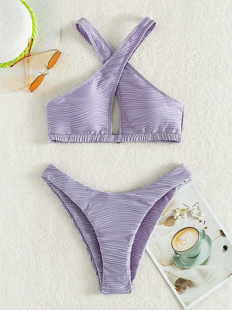 Y2K Aesthetic Coquette Style Women's Sexy Solid Color Bikini Y2K Aesthetic Coquette Style Women's Sexy Solid Color Bikini