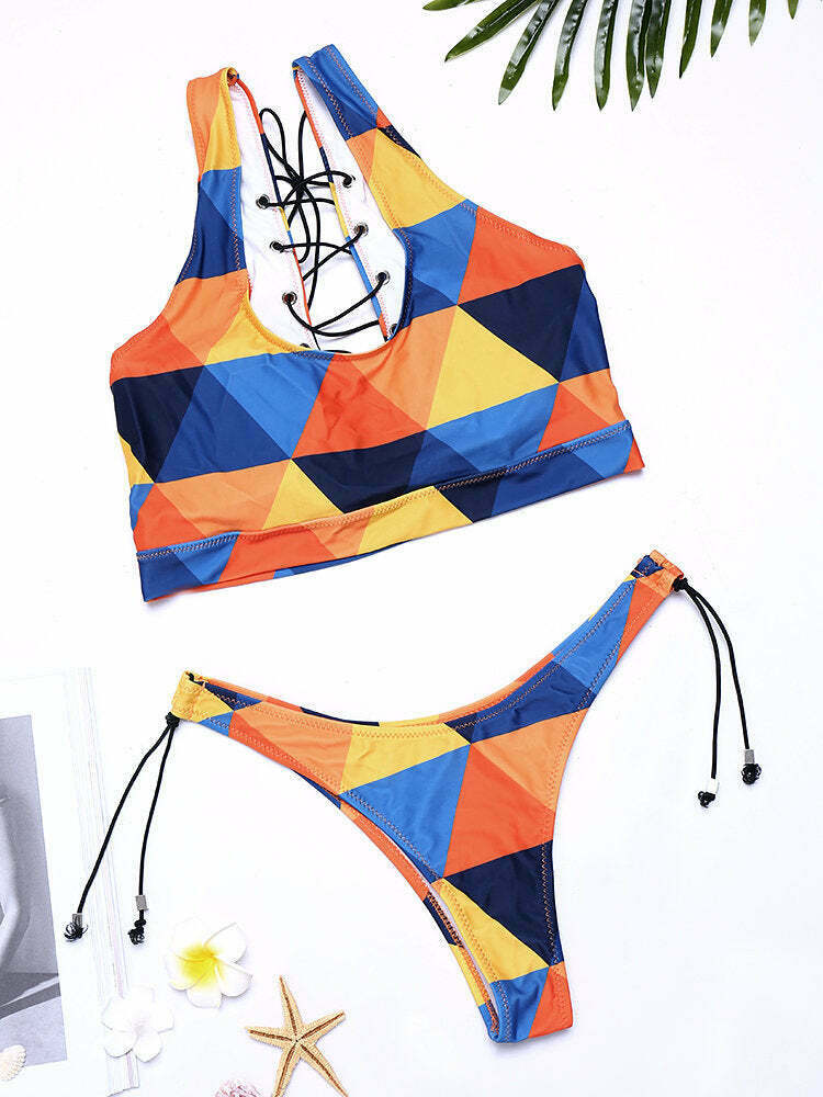 Y2K Aesthetic Coquette Tankini Top with Drawstring Detail - Women's Fashion Y2K Aesthetic Coquette Tankini Top with Drawstring Detail - Women's Fashion