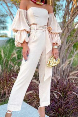 Y2K Aesthetic Cotton and Linen One-Shoulder Casual Suit - Coquette Grunge with Pastel Goth Vibes