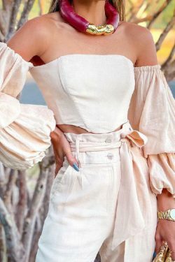 Y2K Aesthetic Cotton and Linen One-Shoulder Casual Suit - Coquette Grunge with Pastel Goth Vibes