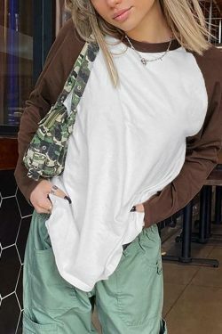 Y2K Aesthetic Crew Neck Raglan Sleeve Tee for Women - Coquette & Grunge Style Fashion