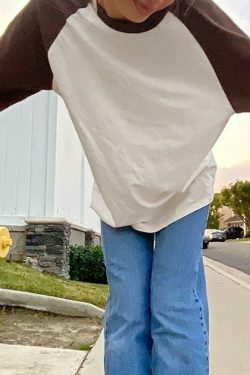 Y2K Aesthetic Crew Neck Raglan Sleeve Tee for Women - Coquette & Grunge Style Fashion