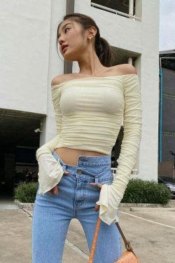 Y2K Aesthetic Crishelle Ruched Bodycon Top - Coquette Style Grunge Fashion Cute Tops & Cargo Skirt