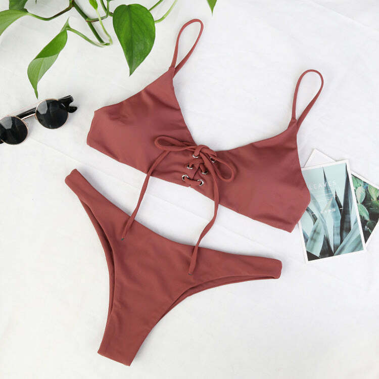 Y2K Aesthetic Criss Cross Underwire Cami Bikini Set Y2K Aesthetic Criss Cross Underwire Cami Bikini Set